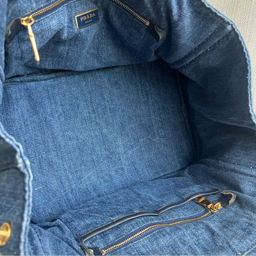 Prada Blue Denim Structured Canapa Tote - Picture 5 of 15